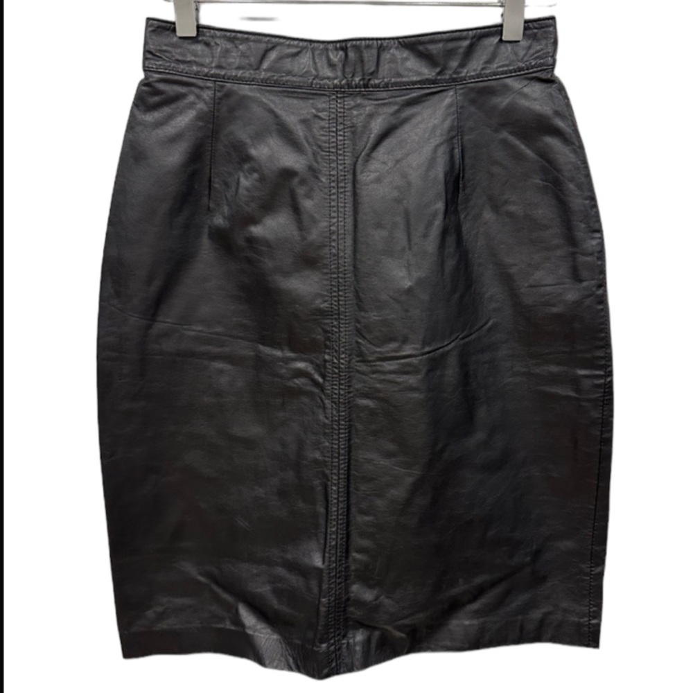 Vintage Toff London Black Leather Full Back Zip Pencil Skirt